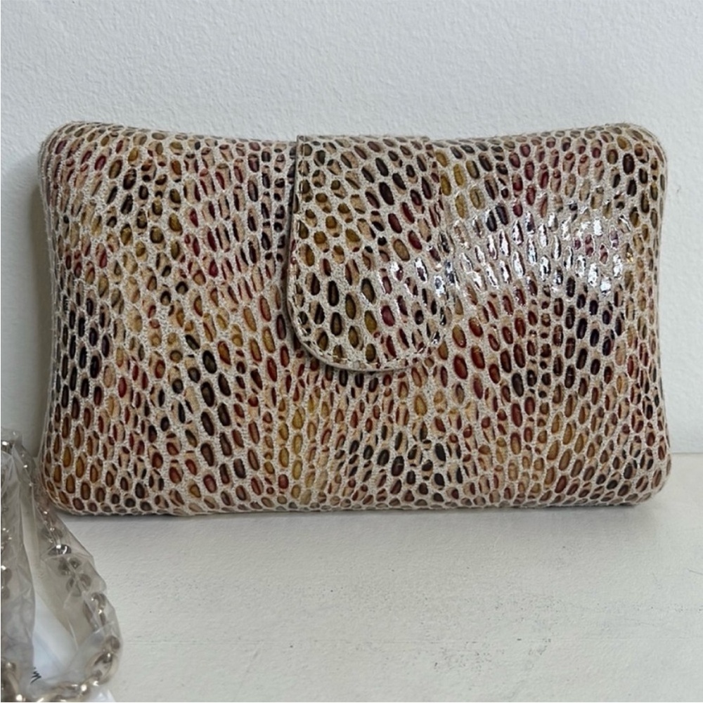 Snakeskin Clutch or Crossbody Bag Hard Case New Cream Tan Brown